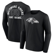 Именная футболка с длинным рукавом Baltimore Ravens Black Name & Number Monochrome Именная футболка с длинным рукавом Baltimore Ravens Black Name & Number Monochrome