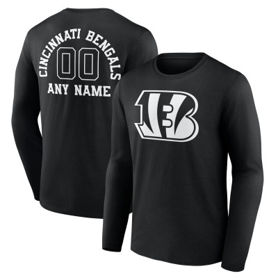 Cincinnati Bengals Black Personalized Name & Number Monochrome Long Sleeve T-Shirt
