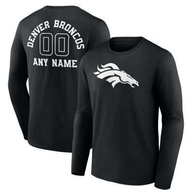 Denver Broncos Black Personalized Name & Number Monochrome Long Sleeve T-Shirt