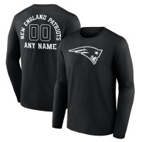 New England Patriots Black Personalized Name & Number Monochrome Long Sleeve T-Shirt