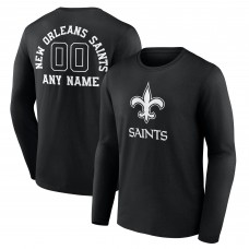 Футболка с длинным рукавом New Orleans Saints Black Personalized Name & Number Monochrome