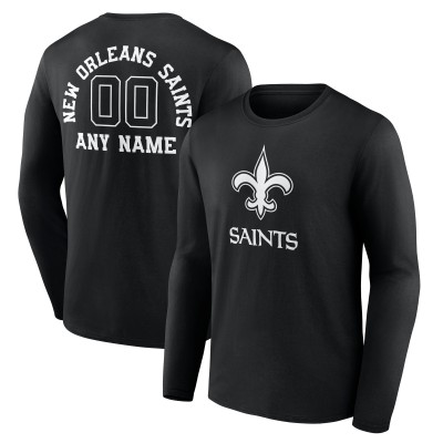 Футболка с длинным рукавом New Orleans Saints Black Personalized Name & Number Monochrome