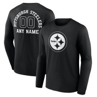 Pittsburgh Steelers Black Personalized Name & Number Monochrome Long Sleeve T-Shirt
