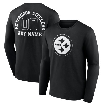 Pittsburgh Steelers Black Personalized Name & Number Monochrome Long Sleeve T-Shirt