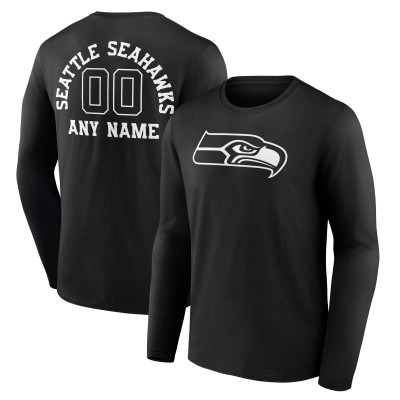 Seattle Seahawks Black Personalized Name & Number Monochrome Long Sleeve T-Shirt