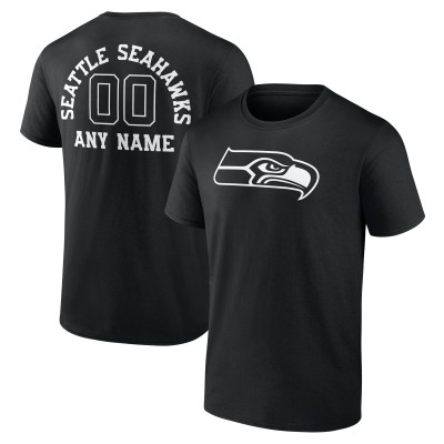 Seattle Seahawks Black Personalized Name & Number Monochrome T-Shirt