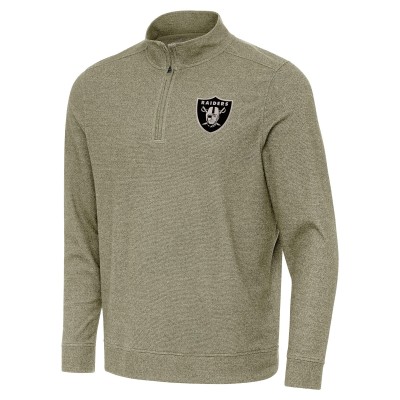 Las Vegas Raiders Antigua Heather Olive Subtle Quarter-Zip Top