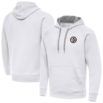 Pittsburgh Steelers Antigua White Brushed Carbon Victory Pullover Hoodie