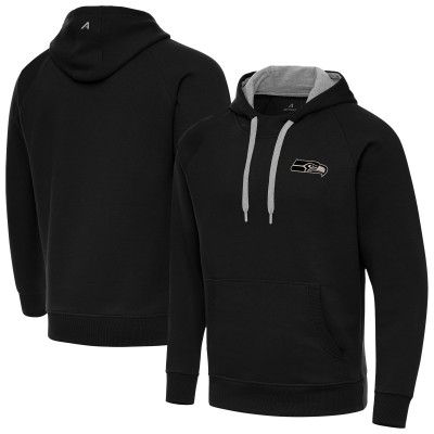 Seattle Seahawks Antigua Black Brushed Carbon Victory Pullover Hoodie
