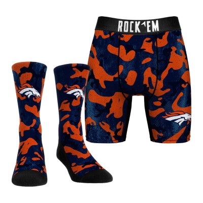 Denver Broncos Rock Em Socks Orange Team Armor Underwear and Crew Socks Combo Pack