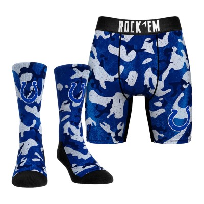 Indianapolis Colts Rock Em Socks Royal Team Armor Underwear and Crew Socks Combo Pack