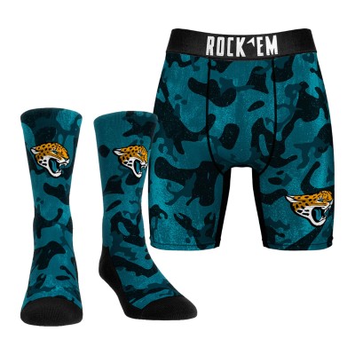 Jacksonville Jaguars Rock Em Socks Teal Team Armor Underwear and Crew Socks Combo Pack