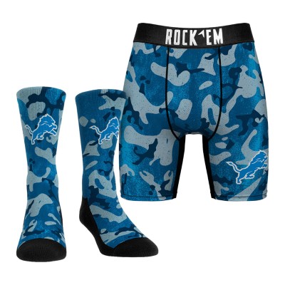 Detroit Lions Rock Em Socks Blue Team Armor Underwear and Crew Socks Combo Pack