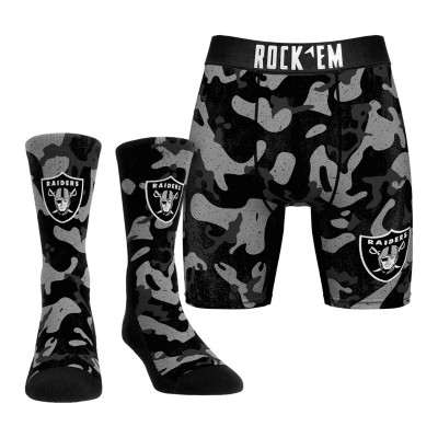 Las Vegas Raiders Rock Em Socks Grey Team Armor Underwear and Crew Socks Combo Pack