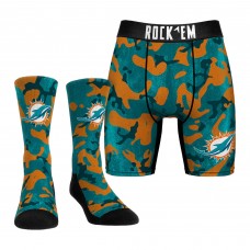 Miami Dolphins Rock Em Socks Aqua Team Armor Underwear and Crew Socks Combo Pack