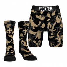 New Orleans Saints Rock Em Socks Black Team Armor Underwear and Crew Socks Combo Pack