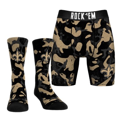 New Orleans Saints Rock Em Socks Black Team Armor Underwear and Crew Socks Combo Pack
