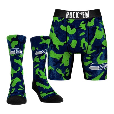 Seattle Seahawks Rock Em Socks Neon Green Team Armor Underwear and Crew Socks Combo Pack