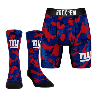 New York Giants Rock Em Socks Royal Team Armor Underwear and Crew Socks Combo Pack