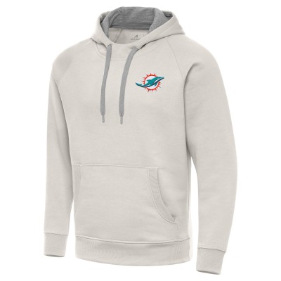 Miami Dolphins Antigua Cream Victory Raglan Pullover Hoodie