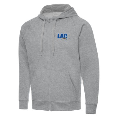 Los Angeles Chargers Antigua Heather Gray Victory Full-Zip Hoodie