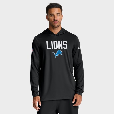 Футболка с длинным рукавом с капюшоном Detroit Lions Nike Black Sideline Pass Accuracy Dri-FIT