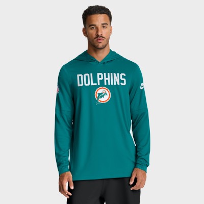 Miami Dolphins Nike Aqua Sideline Alt Pack Dri-FIT Lightweight Hooded Top