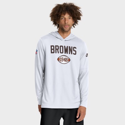 Футболка с длинным рукавом с капюшоном Cleveland Browns Nike White Sideline Pass Accuracy Dri-FIT