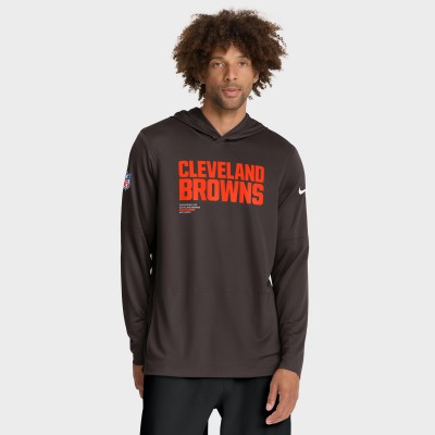 Футболка с длинным рукавом с капюшоном Cleveland Browns Nike Brown Sideline Pure Fury Performance