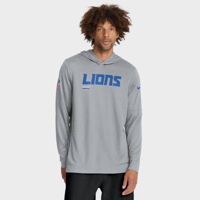 Футболка с длинным рукавом с капюшоном Detroit Lions Nike Gray Sideline Pure Fury Performance