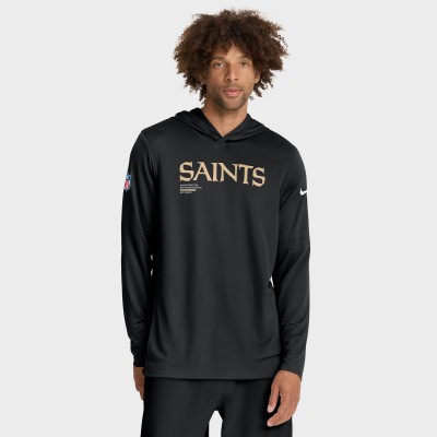 Футболка с длинным рукавом с капюшоном New Orleans Saints Nike Black Sideline Pure Fury Performance