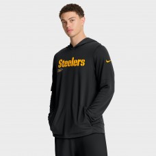 Футболка с длинным рукавом с капюшоном Pittsburgh Steelers Nike Black Sideline Pure Fury Performance