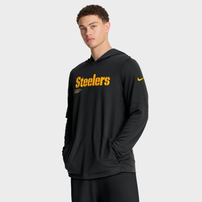Футболка с длинным рукавом с капюшоном Pittsburgh Steelers Nike Black Sideline Pure Fury Performance