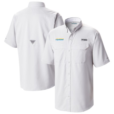 Los Angeles Chargers Columbia White Low Drag Offshore Omni-Wick Button-Up Shirt