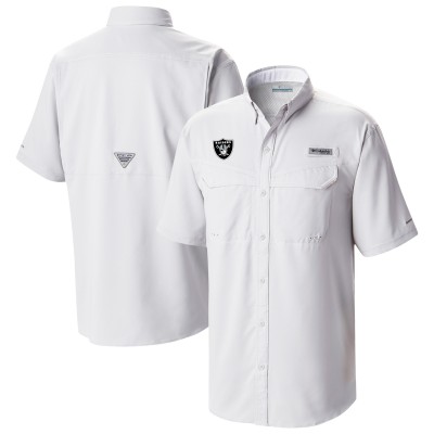 Las Vegas Raiders Columbia White Low Drag Offshore Omni-Wick Button-Up Shirt
