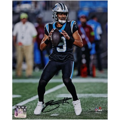 Bryce Young Carolina Panthers Autographed Fanatics Authentic 8 x 10 Vertical Passing in Black Jersey Photograph
