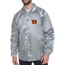 Cincinnati Bengals Starter Gray Printed Logo Raglan Coaches Full-Snap Jacket Cincinnati Bengals Starter Gray Printed Logo Raglan Coaches Full-Snap Jacket