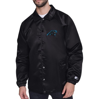 Куртка на кнопках Carolina Panthers Starter Black Printed Logo Raglan Coaches