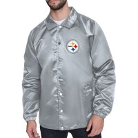 Pittsburgh Steelers Starter Gray Printed Logo Raglan Coaches Full-Snap Jacket