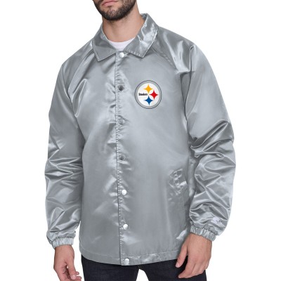 Pittsburgh Steelers Starter Gray Printed Logo Raglan Coaches Full-Snap Jacket