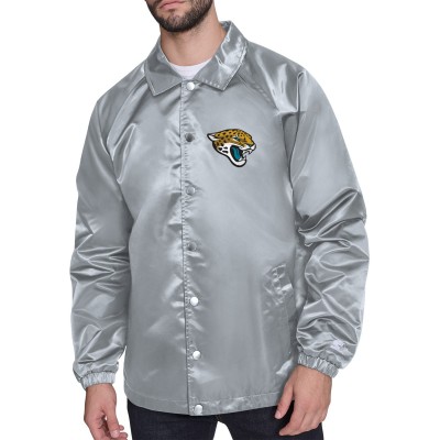 Jacksonville Jaguars Starter Gray Printed Logo Raglan Coaches Full-Snap Jacket
