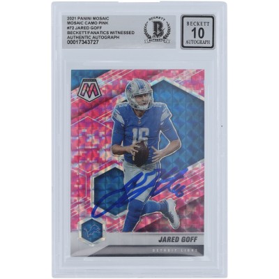 Jared Goff Detroit Lions Autographed 2021 Panini Mosaic Camo Pink #72 Beckett Fanatics Witnessed Authenticated 10 Card