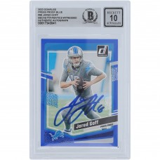 Jared Goff Detroit Lions Autographed 2023 Panini Donruss Press Proof Blue #98 Beckett Fanatics Witnessed Authenticated 10 Card