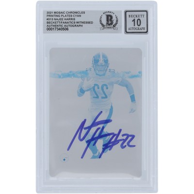 Najee Harris Pittsburgh Steelers Autographed 2021 Panini Mosaic Cyan Printing Plate #313 #1/1 Beckett Fanatics Witnessed Authenticated 10 Rookie Card
