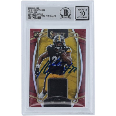 Najee Harris Pittsburgh Steelers Autographed 2021 Panini Select Red Prizm Rookie Swatches Jersey Relic #RSW-NHA Beckett Fanatics Witnessed Authenticated 10 Rookie Card