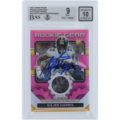 Najee Harris Pittsburgh Steelers Autographed 2021 Panini Prizm Pink Rookie Gear Jersey Relic #RG-13 Beckett Fanatics Witnessed Authenticated 9/10 Rookie Card