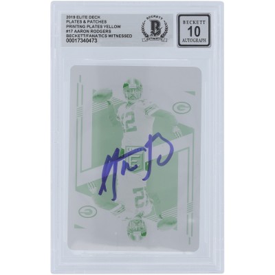 Aaron Rodgers Green Bay Packers Autographed 2019 Panini Elite Deck Yellow Printing Plate #17 #1/1 Beckett Fanatics Witnessed Authenticated 10 Card
