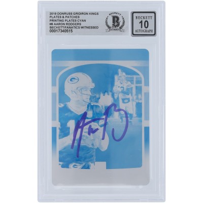 Aaron Rodgers Green Bay Packers Autographed 2019 Panini Donruss Gridiron Kings Cyan Printing Plate #8 #1/1 Beckett Fanatics Witnessed Authenticated 10 Card