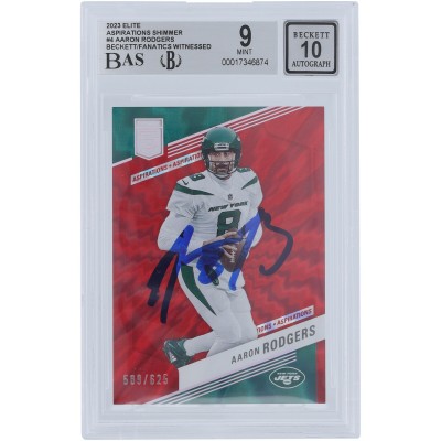 Aaron Rodgers New York Jets Autographed 2023 Panini Donruss Elite Aspirations Shimmer #4 #/625 Beckett Fanatics Witnessed Authenticated 9/10 Card