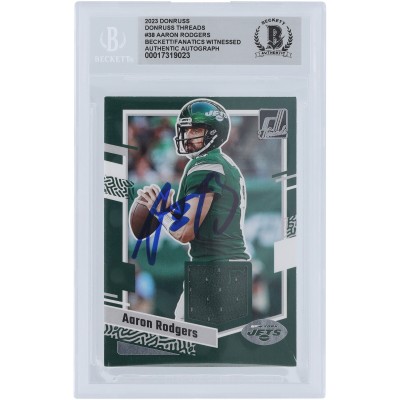 Aaron Rodgers New York Jets Autographed 2023 Panini Donruss Threads Relic #DTH-AROD Beckett Fanatics Witnessed Authenticated Card